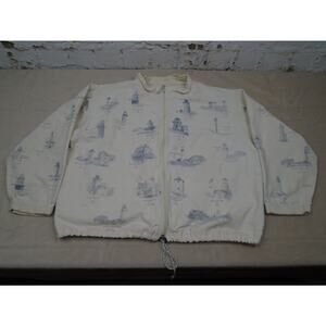 Vintage Artisans Sunschein Designs Jacket Lighthouse Print Zip USA Great Lakes